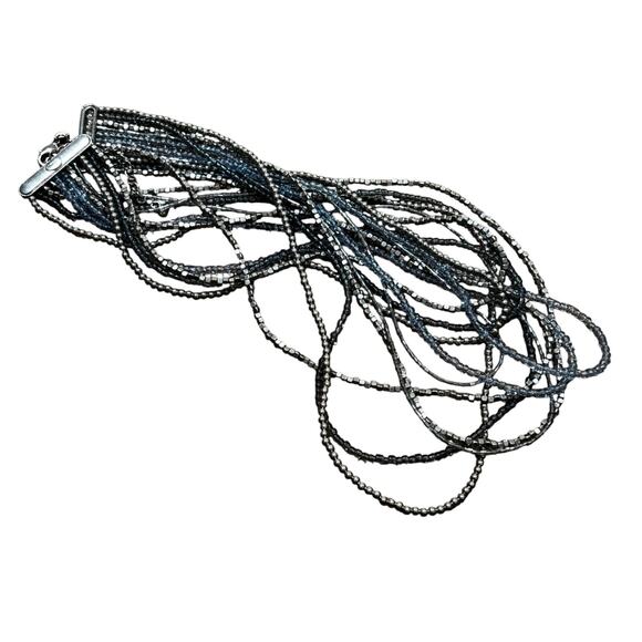 Chico’s multistrand beaded necklace blue silver beads tribal statement w/ FLAW - Picture 7 of 8